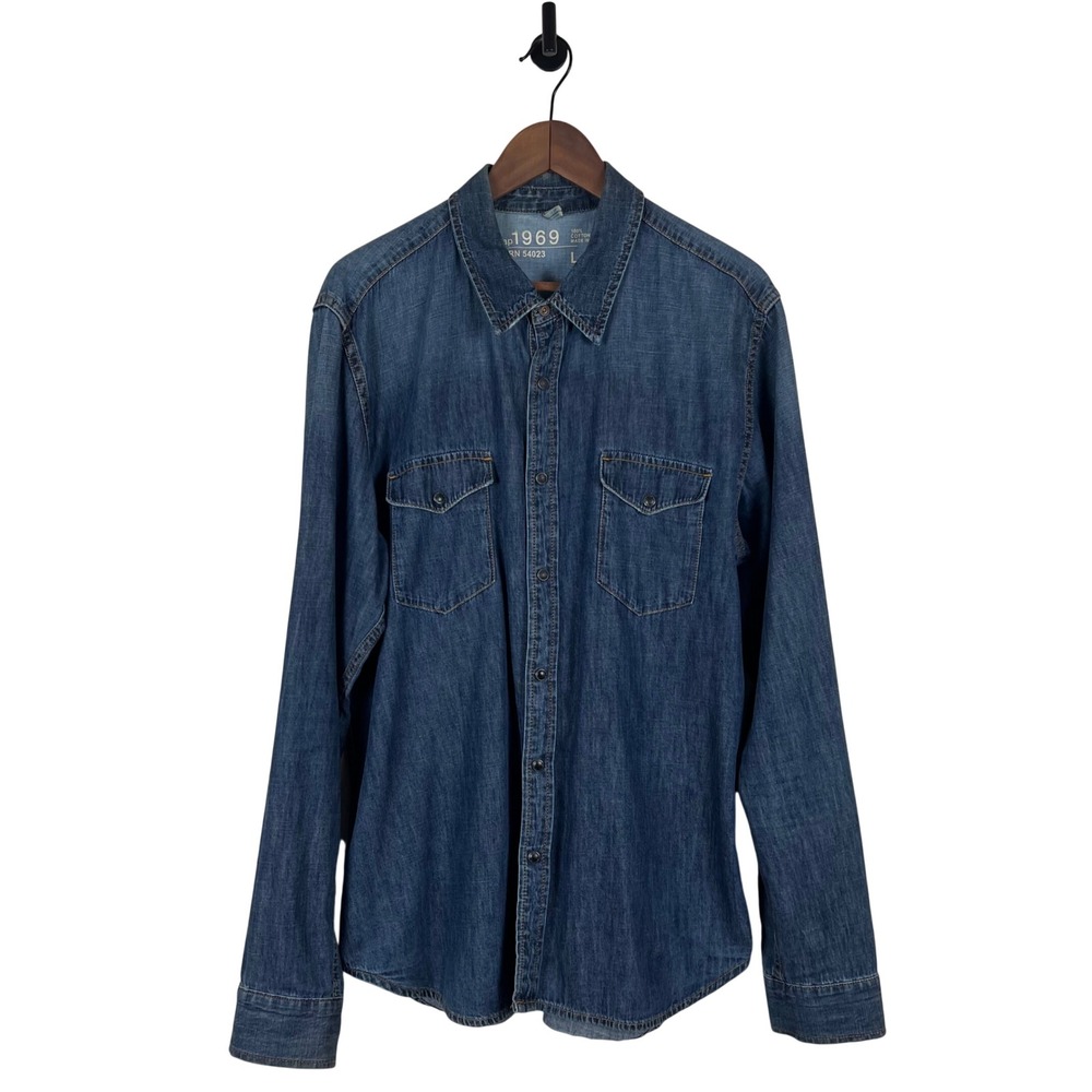 Gap 1969 Iconic Denim Western Shirt Mens Large Dark Indigo Snap Front Country - Picture 9 of 10